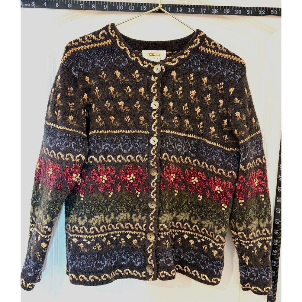 Talbots Multi Color Flower Wool Knitted Cardigan Women’s Petite Small